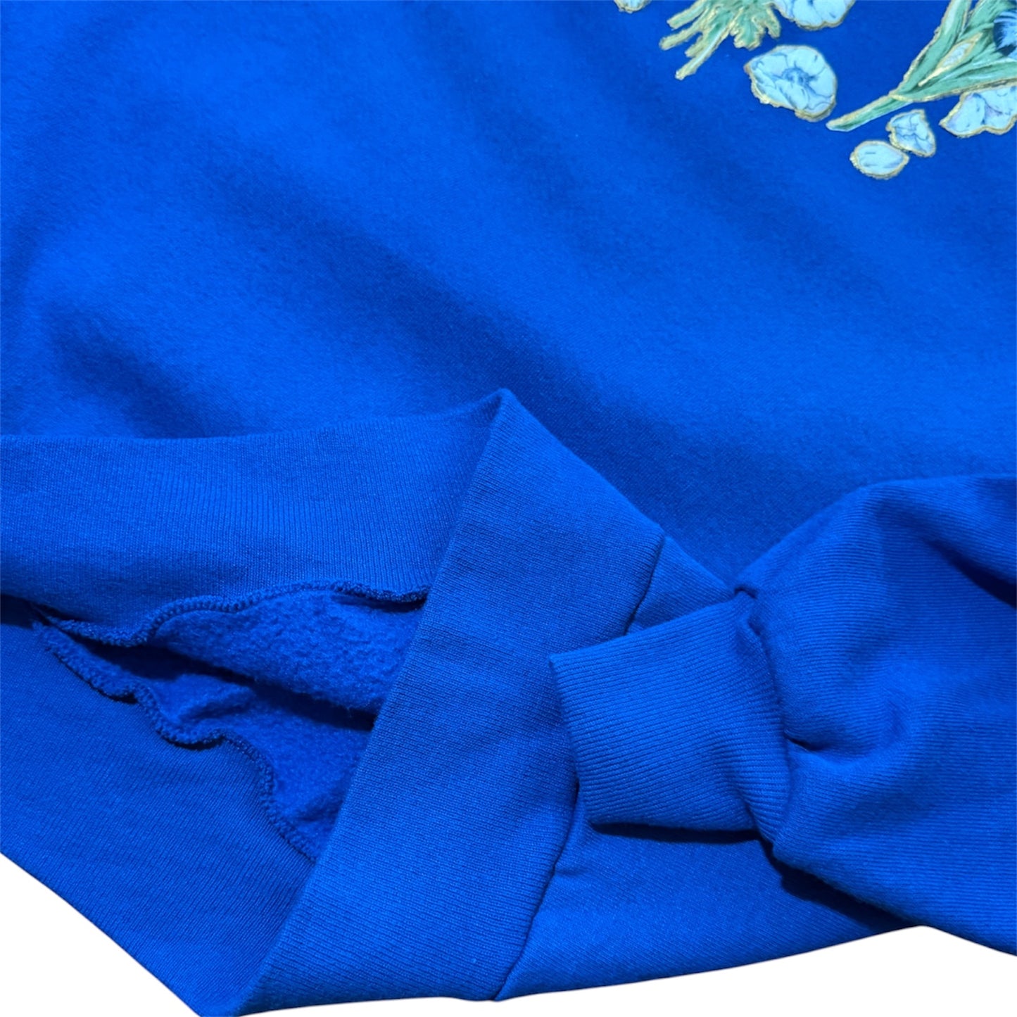 80s Blue Floral Flowers Nature Graphic Embroidered Crewneck Sweatshirt