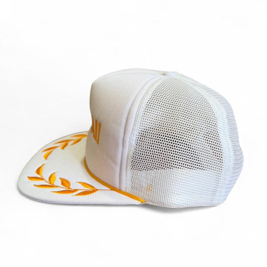 Vintage 90s Hawaii Embroidered Gold Leaf Trucker Mesh Snapback Hat