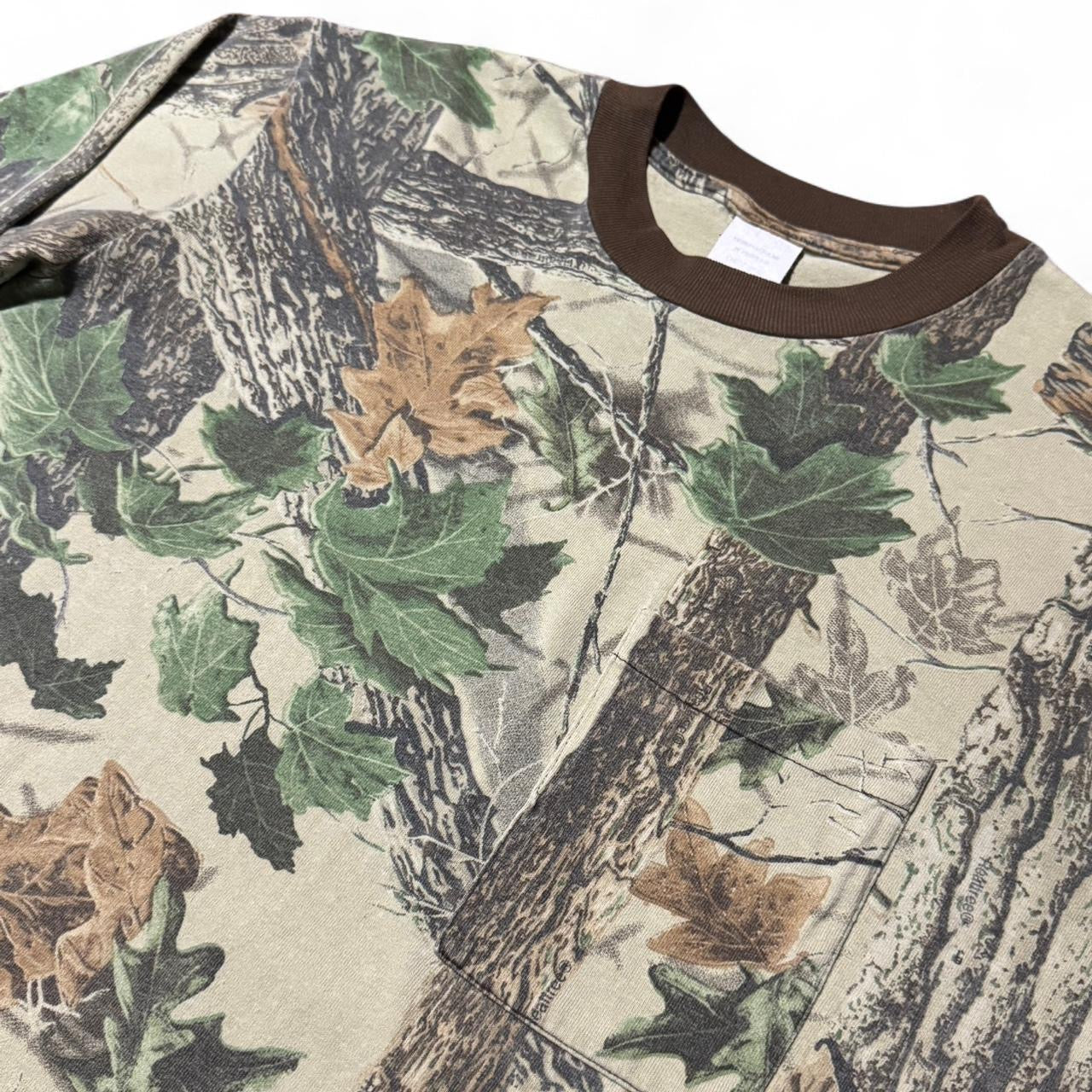 90s Long Sleeve Camouflage Real Tree Brown Collar Ringer Pocket Shirt