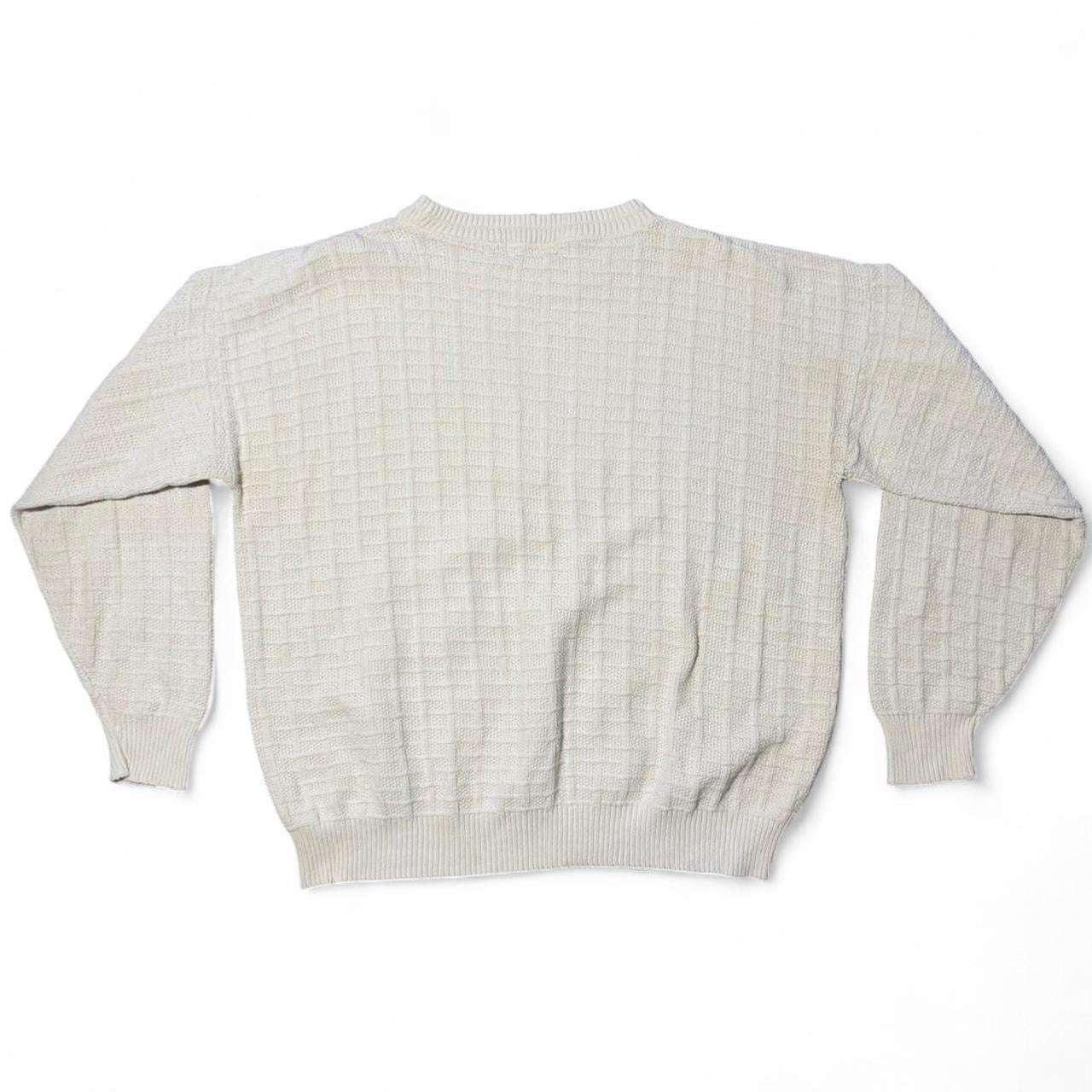 90s Distressed Cream White Fish Bay Cotton Knit Sweater