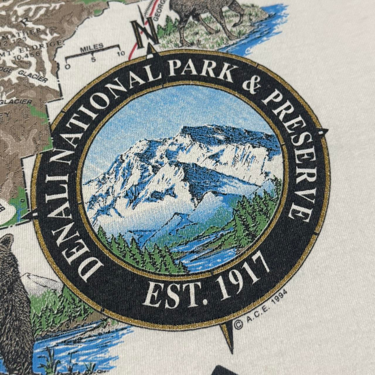 90s Mt. McKinley Alaska Wildlife Nature Animal Map Outdoors Tee