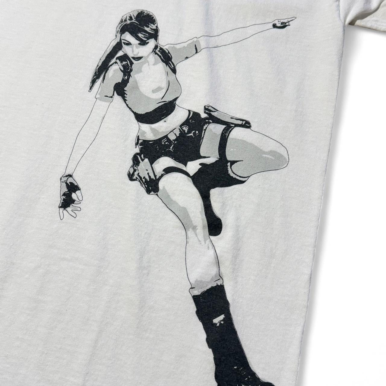 Vintage Y2K Tomb Raider White Lara Croft Video Game Crazy Promo T-shirt