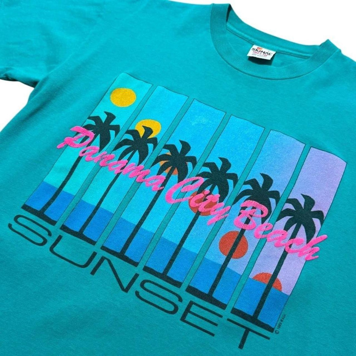 80s Panama City Beach Sunset Strip Neon Retro Art USA Graphic T-shirt