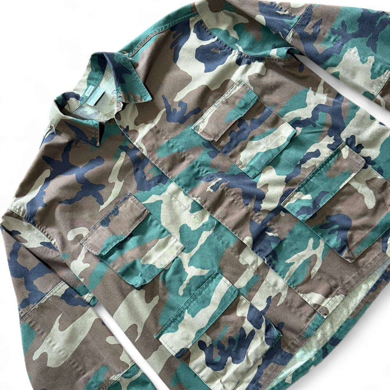 Vintage Y2K Military Army Camouflage Utility Uniform Button Up Jacket Coat