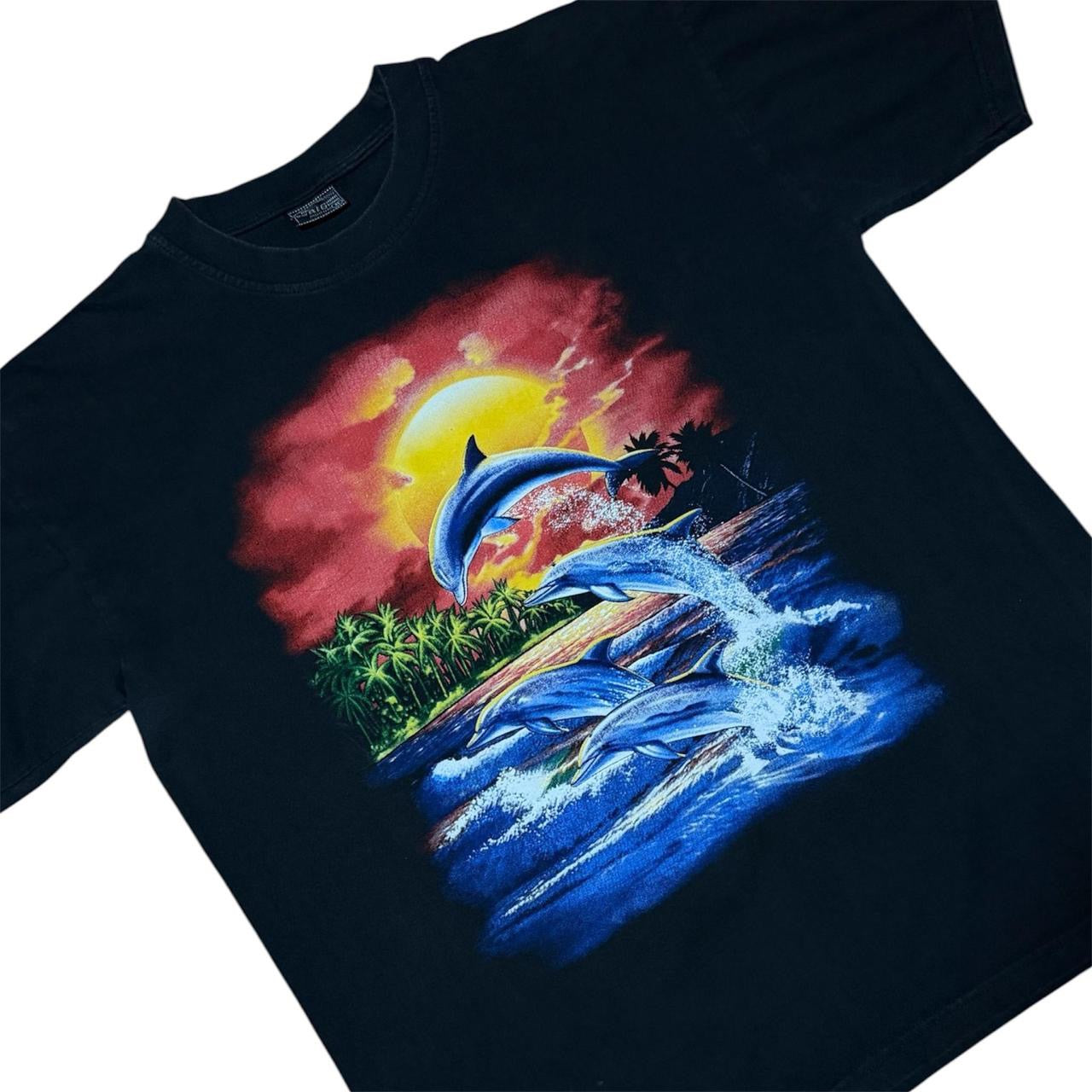 Y2K Dolphin Tropical Sunset Ocean Nature Double Sided Graphic T-Shirt