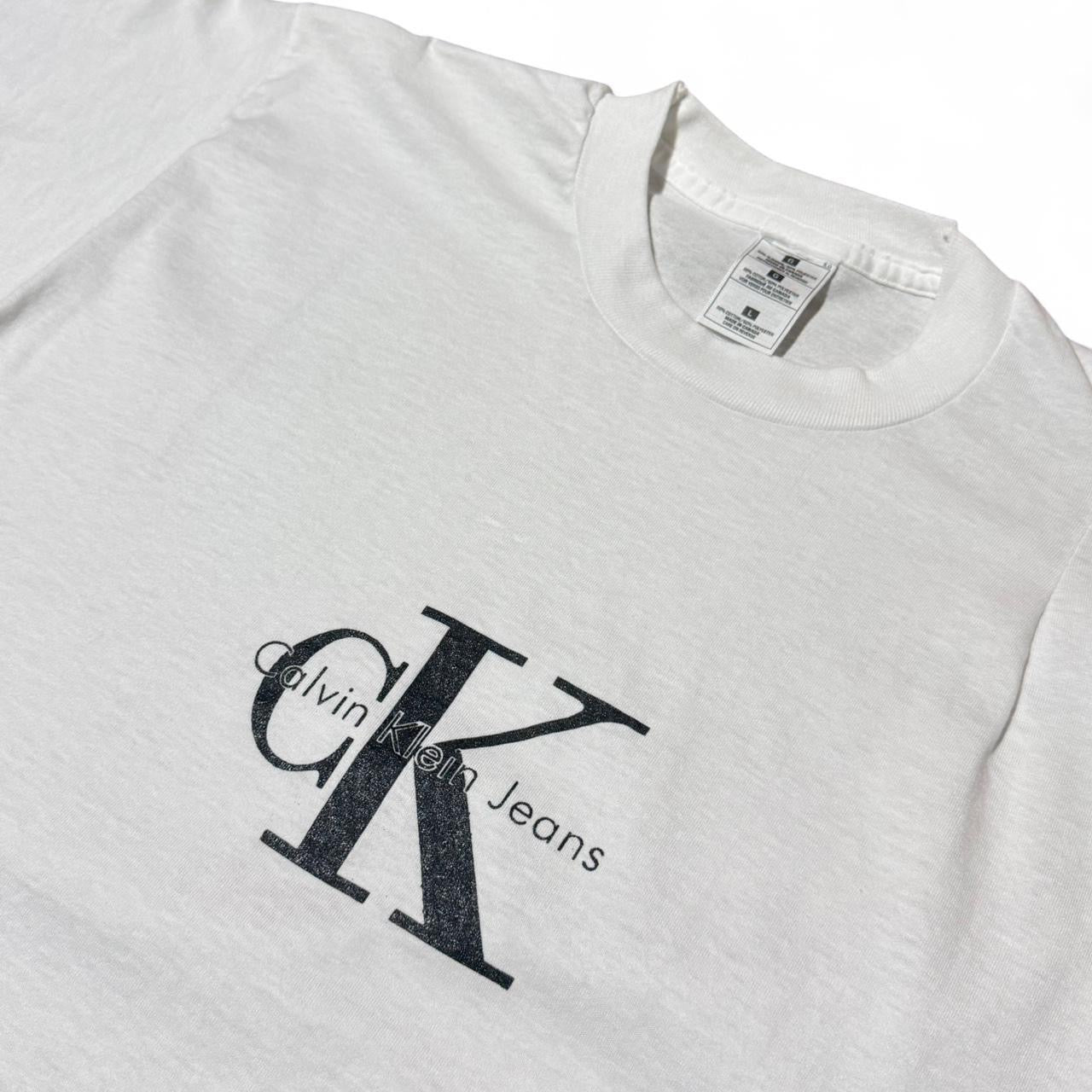 Vintage 90s Calvin Klein Deadstock Mis-sewn Error Print Logo Tee