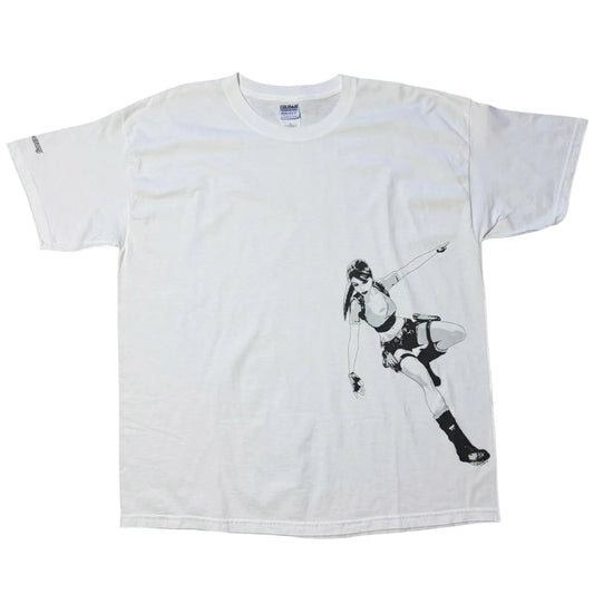 Vintage Y2K Tomb Raider White Lara Croft Video Game Crazy Promo T-shirt