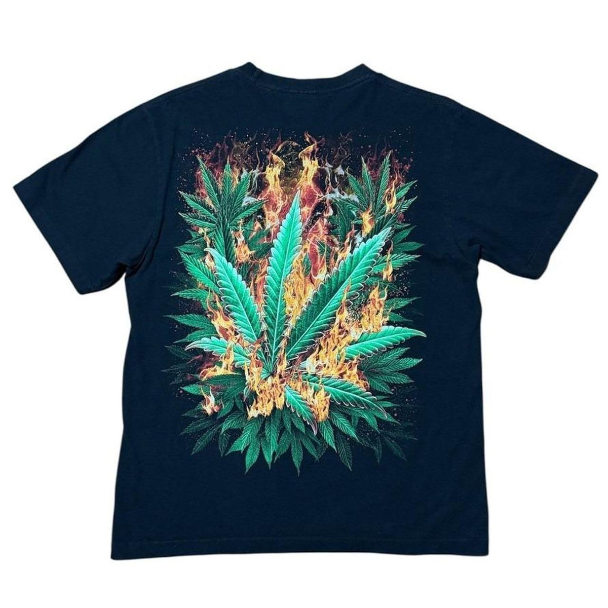 Y2K Weed Stoner Kush Herb Marijuana Plant Flame Leaf Art Graphic T-shirt