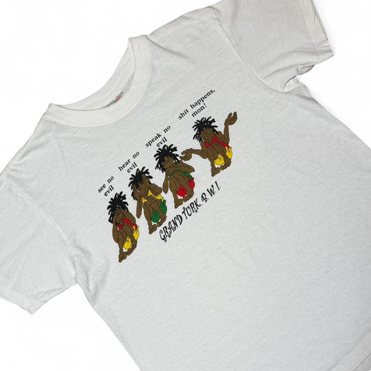 Vintage 90s See No Evil Sh*t Happens Grand Turk & W.I. Jamaican T-shirt
