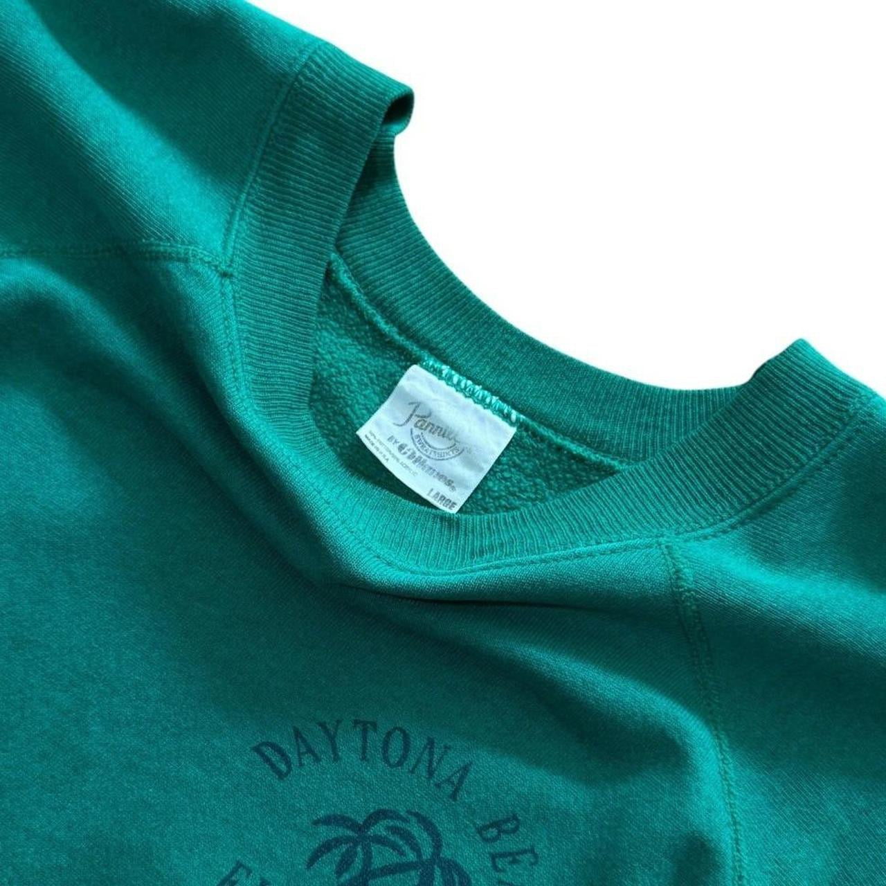 80s Pannill Daytona Beach Florida USA Teal Raglan Surf Palm Tree Sweater