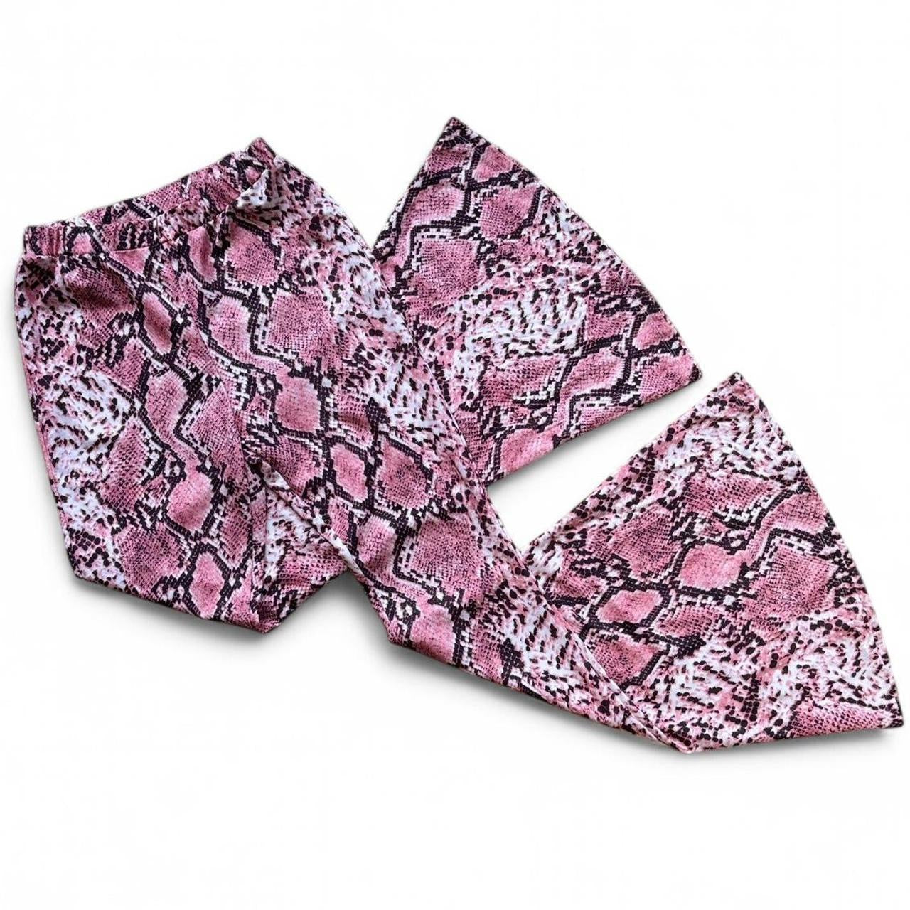 Oh Polly Pink Snakeskin Bell Bottom Flare Pants