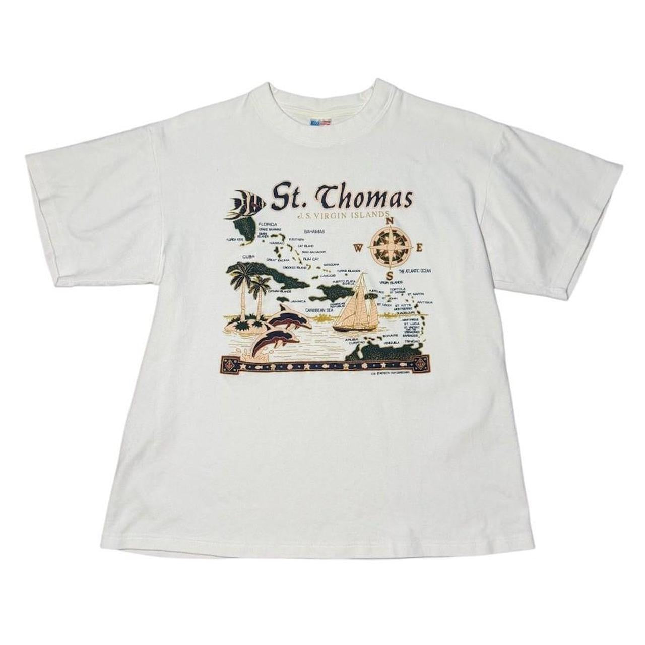 90s St Thomas US Virgin Islands Map Art Graphic Souvenir Tourism T-shirt