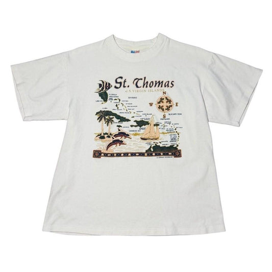 90s St Thomas US Virgin Islands Map Art Graphic Souvenir Tourism T-shirt