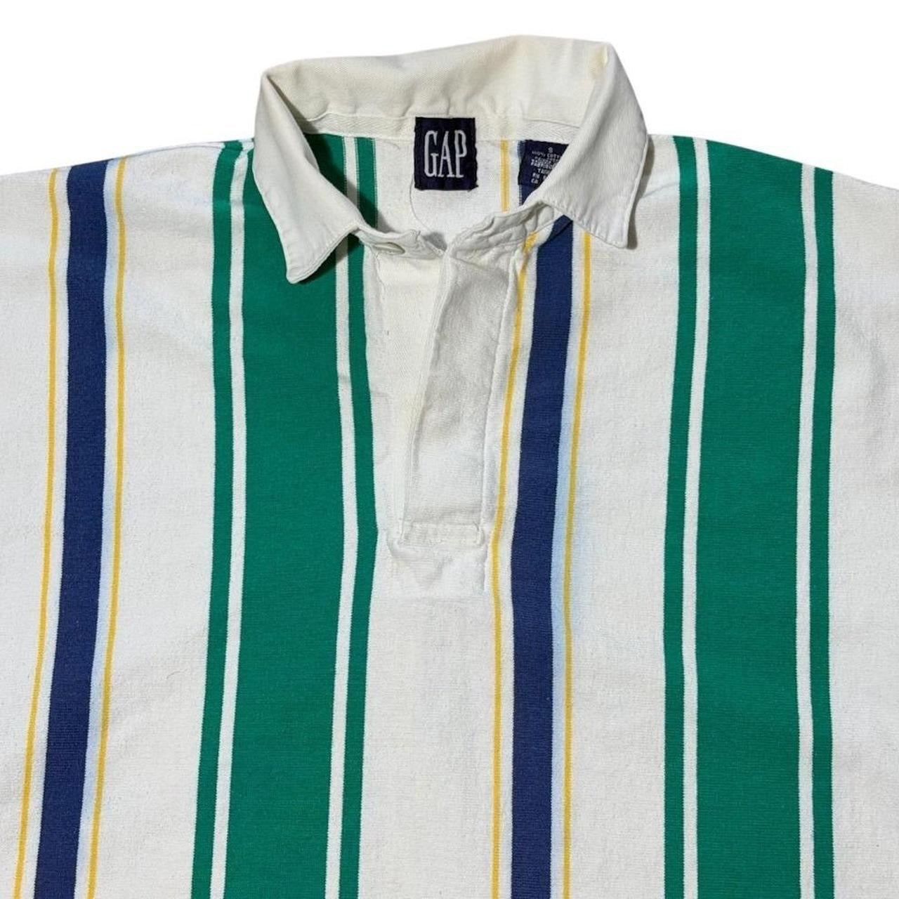 90s Gap Vertical Striped Rugby Polo Green Blue White Long Sleeve Shirt