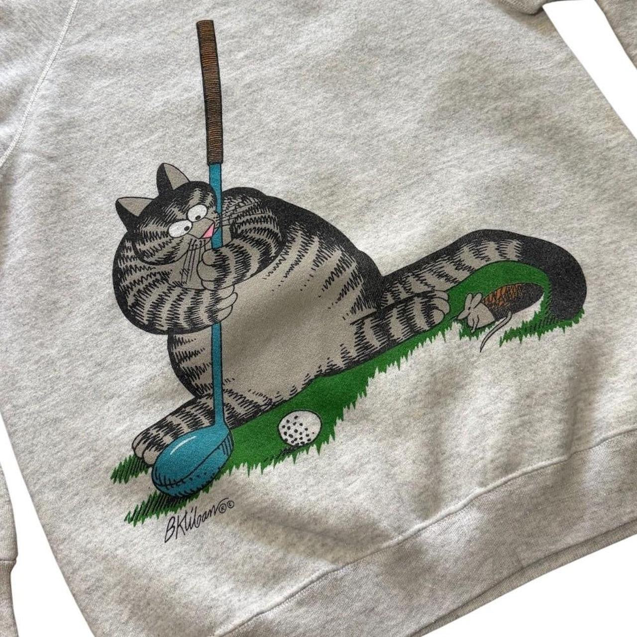 Vintage 90s B Kliban Cat Golfing Art Graphic Raglan Pullover Crewneck Sweater