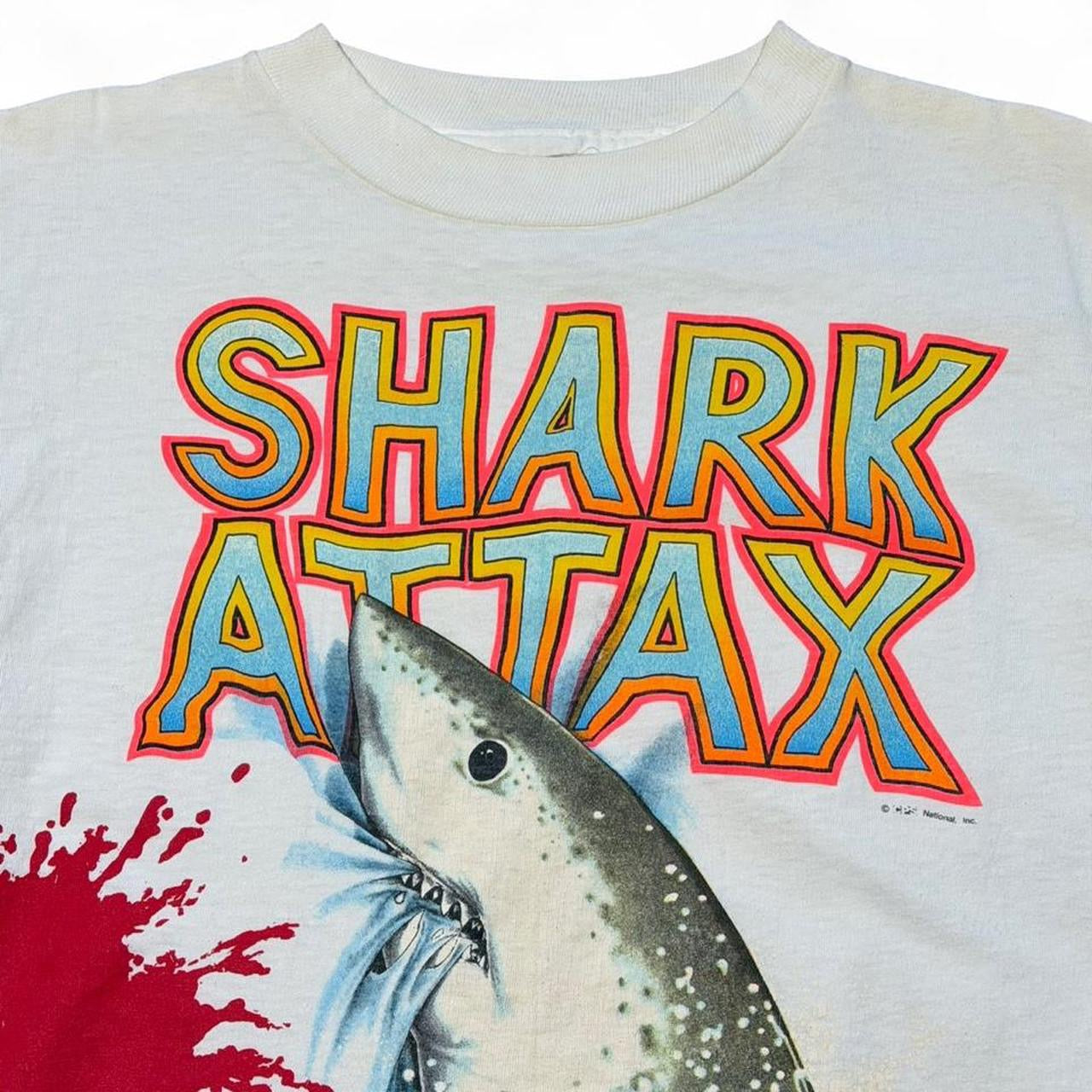 90s Shark Attax Jaws Bite Side Cutout Realistic Art Graphic T-shirt