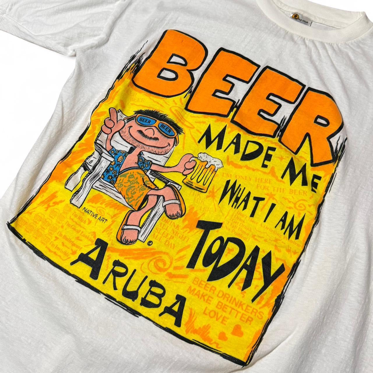 Vintage 90s Beer Made Me Who I Am Today Aruba Souvenir Funny T-shirt
