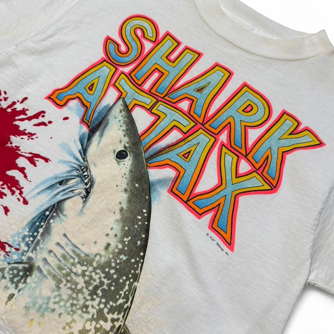 90s Shark Attax Jaws Bite Side Cutout Realistic Art Graphic T-shirt