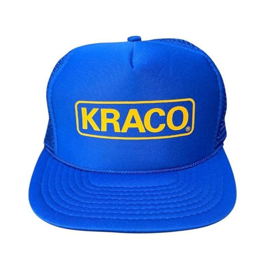 80s 90s Kraco Automotive Blue Logo Mesh Snapback Cap Nissin Trucker Hat