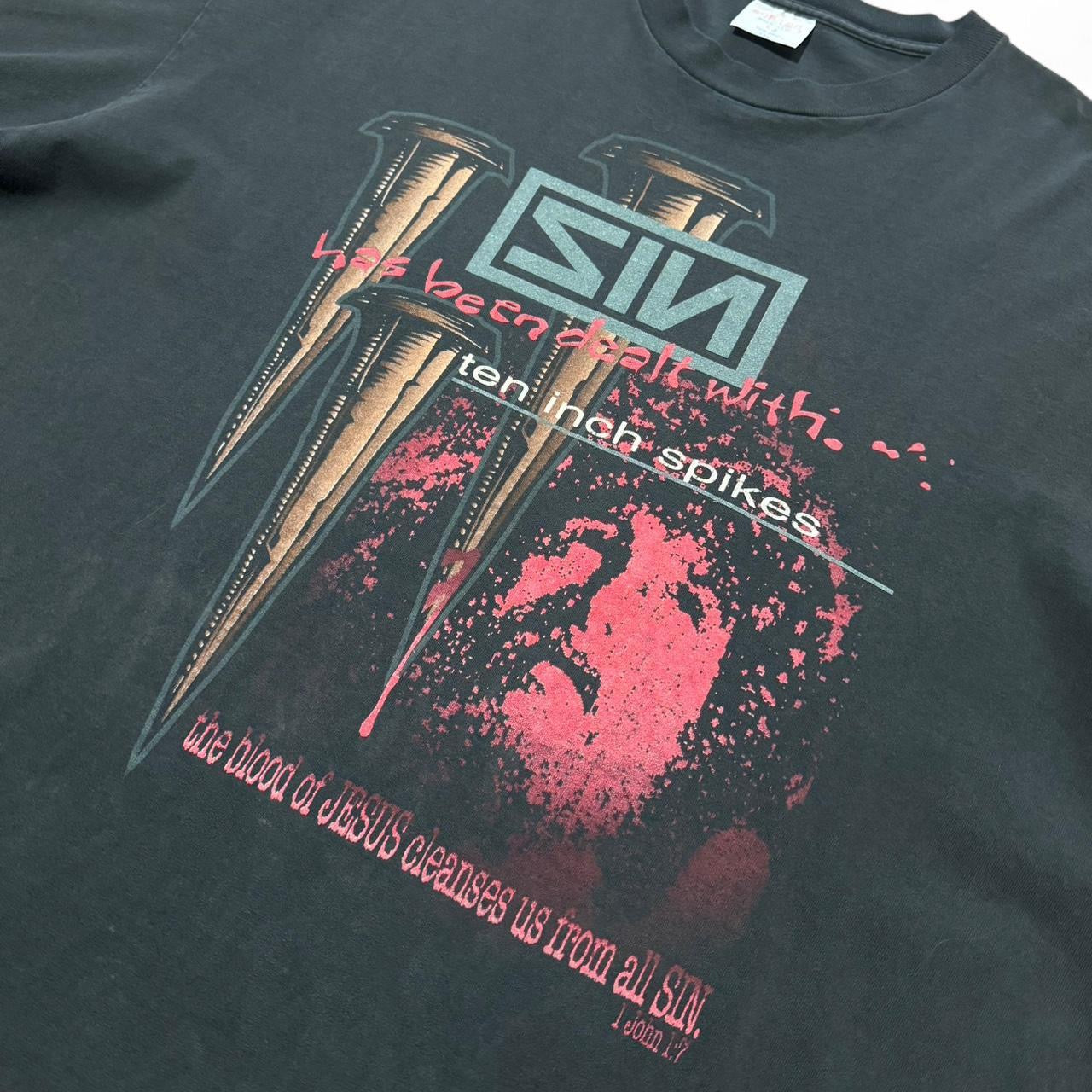 Rare Vintage SIN Parody Nine Inch Nails Ten Inch Spikes Jesus Religious God T-shirt
