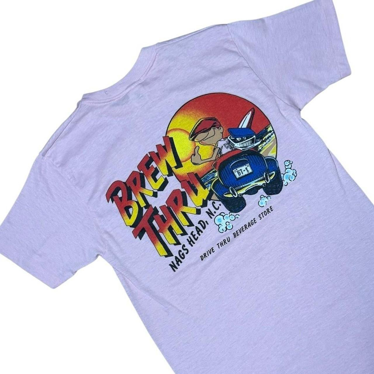 80s Brew Thru Nags Head NC USA Pink Single Stitch Mullet Graphic T-shirt
