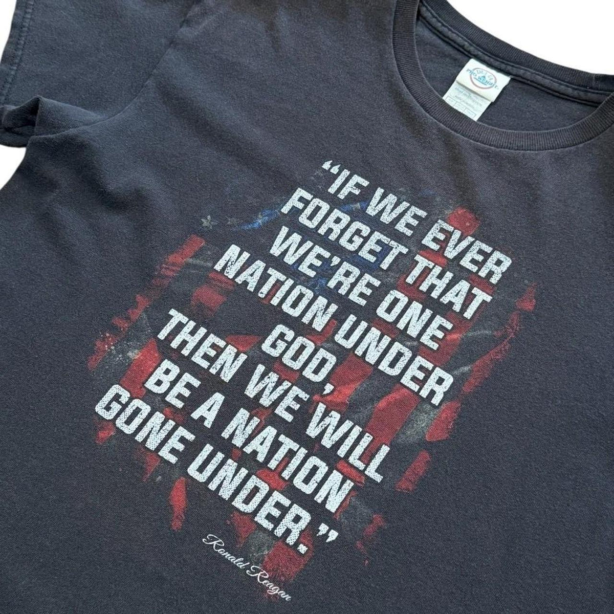 Y2K Ronald Reagan One Nation Under God Quote Graphic Political T-Shirt