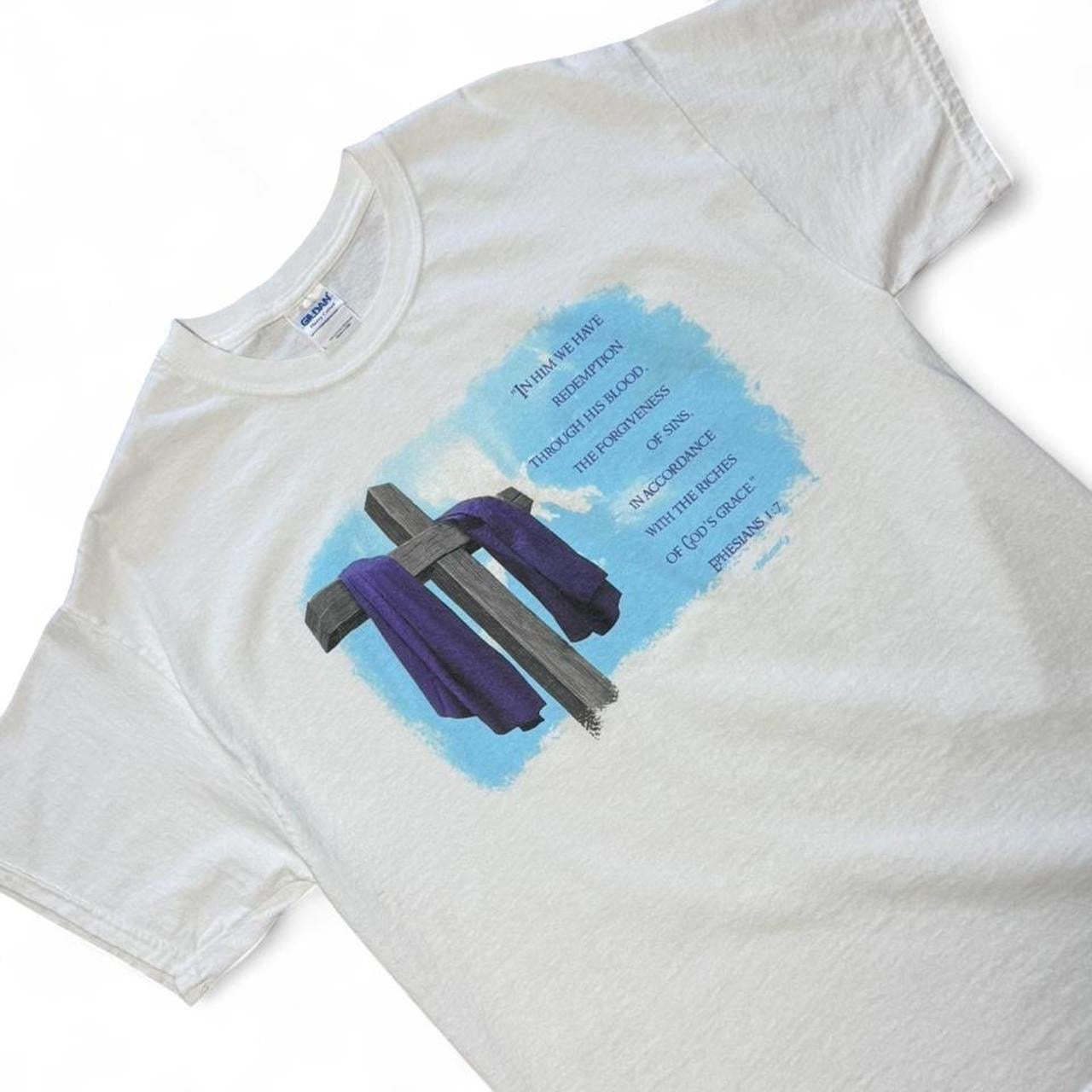 Vintage Y2K Christian Cross Religious Jesus Church Bible Prayer T-shirt