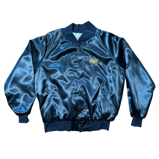 80s Old Ontario Navy Blue Satin Nylon Bomber Jacket