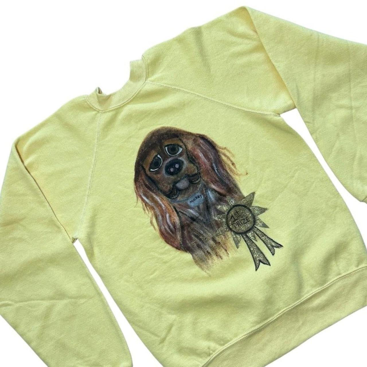 70s Hand Painted Cocker Spaniel Dog 1st Prize Art Graphic Raglan Sweater