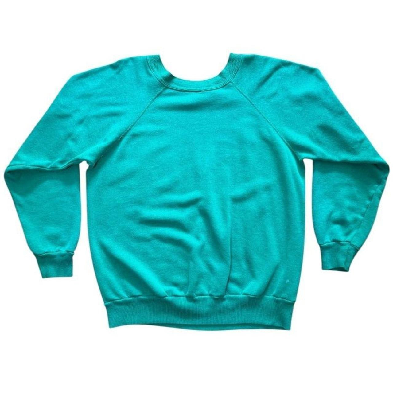 80s Pannill Daytona Beach Florida USA Teal Raglan Surf Palm Tree Sweater