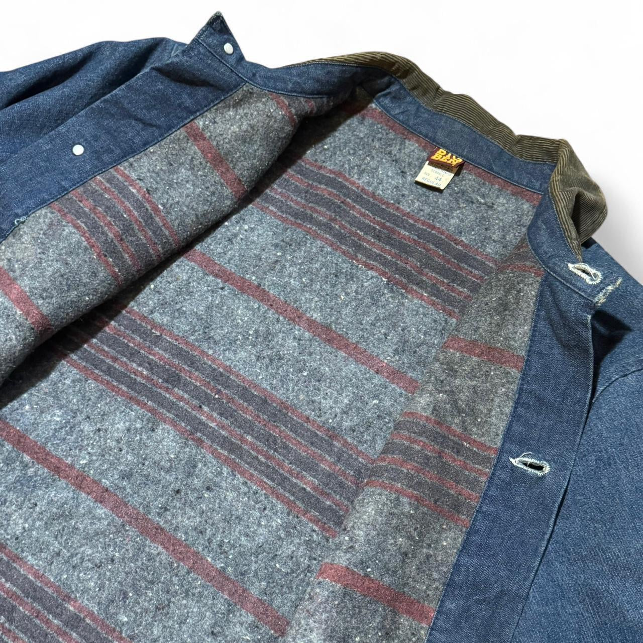 80s Big Ben Blue Denim Chore Coat Blanket Fleece Lined Jacket