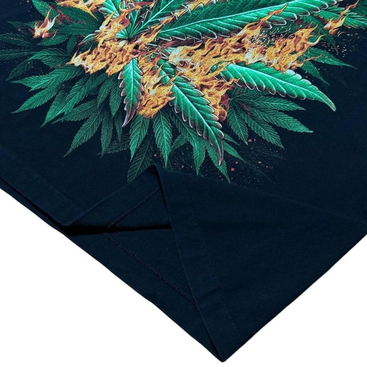 Y2K Weed Stoner Kush Herb Marijuana Plant Flame Leaf Art Graphic T-shirt
