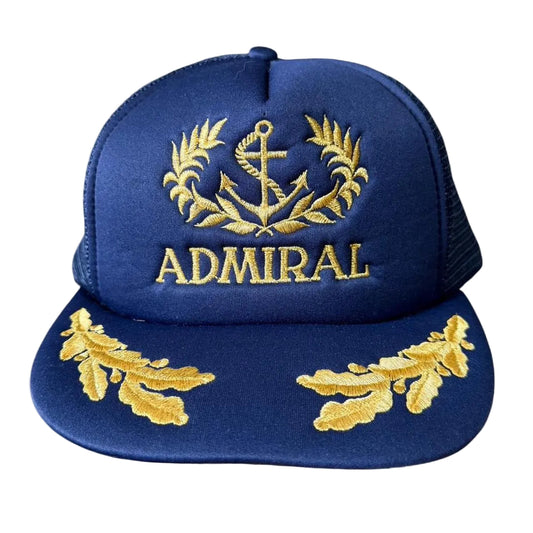 Vintage 90s Admiral Navy Gold Leaf Embroidery Trucker Mesh Snapback Hat