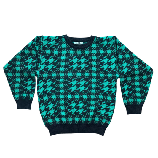 Hudsons Bag Green/Black Houndstooth Knitted Sweater