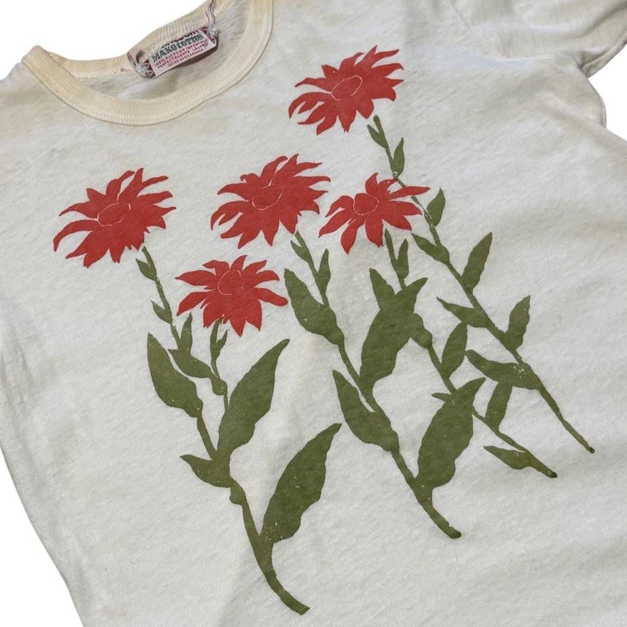70s Mako Cotton Floral Art Red Flowers Graphic Single Stitch T-Shirt