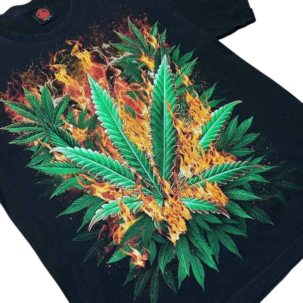 Y2K Weed Stoner Kush Herb Marijuana Plant Flame Leaf Art Graphic T-shirt