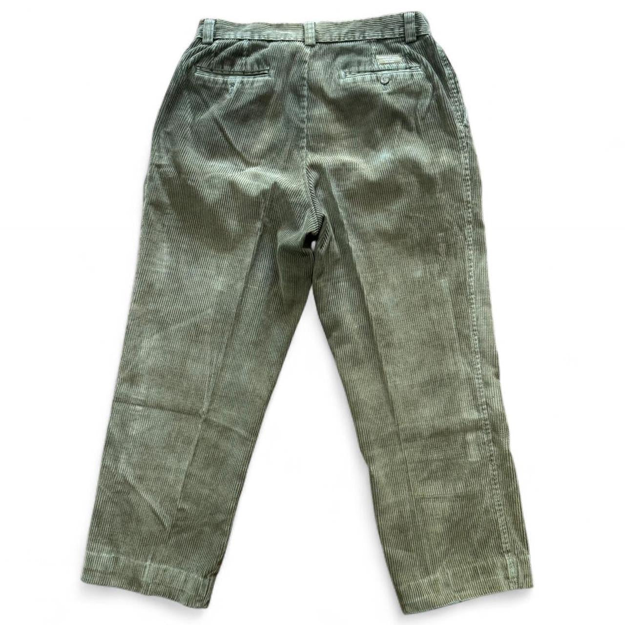 Haggar Olive Green Faded Corduroy Pleated  Trouser