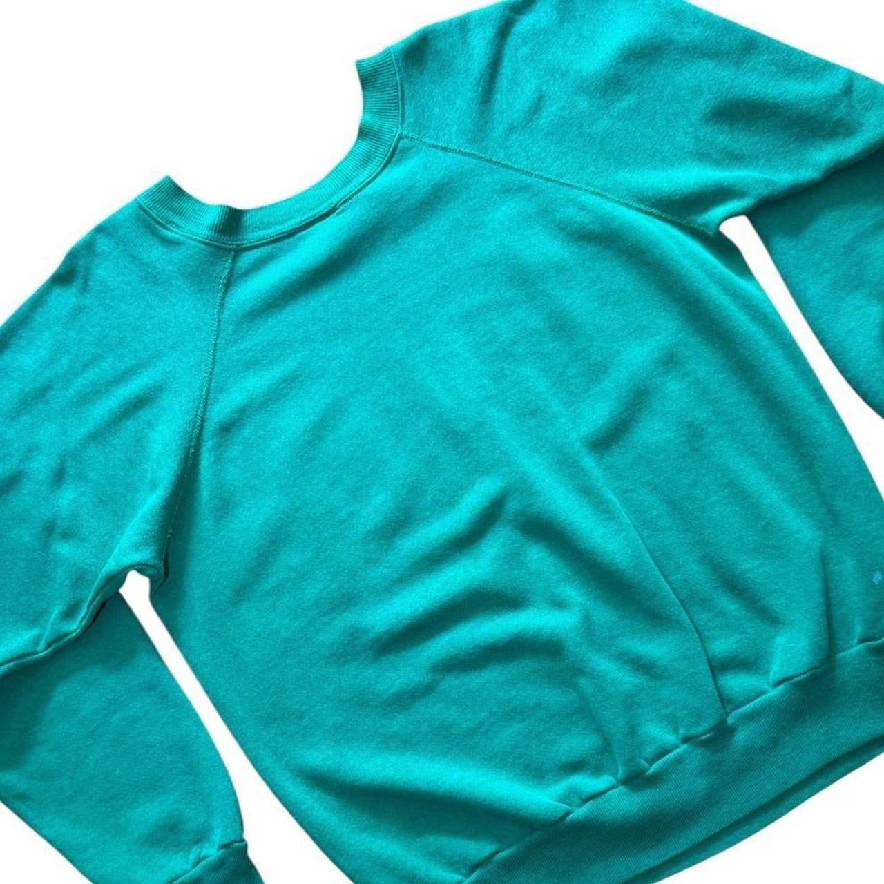 80s Pannill Daytona Beach Florida USA Teal Raglan Surf Palm Tree Sweater