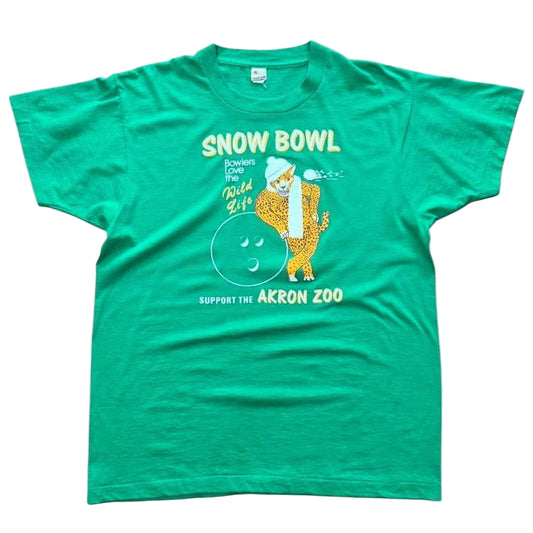 Vintage 80s Akron Zoo Snow Bowl Support Souvenir Cheetah Art T-shirt