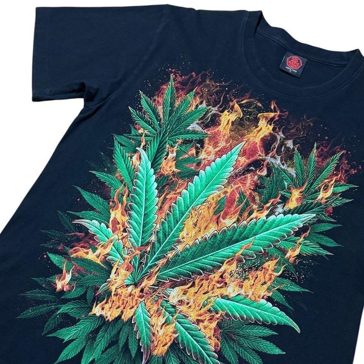Y2K Weed Stoner Kush Herb Marijuana Plant Flame Leaf Art Graphic T-shirt