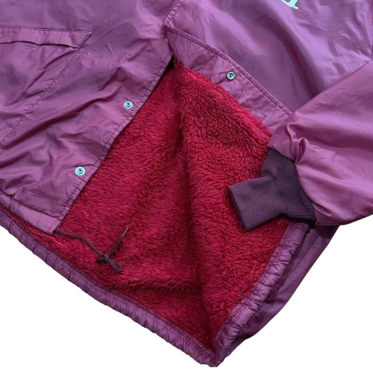 80s Hilton Coaches Maroon Faux Fur Lined Snap Button Coat Bomber Jacket