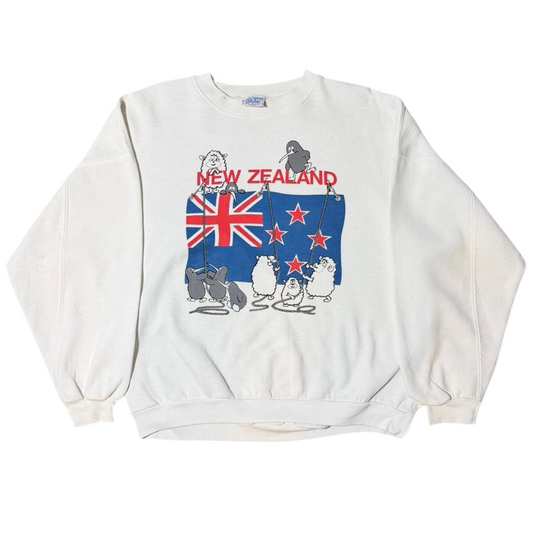 80s New Zealand Flag Sheep Animal Souvenir Pullover Crewneck
