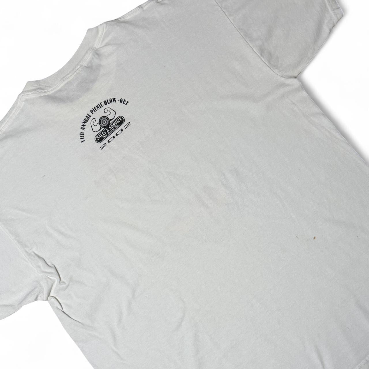2002 Rat Fink Picnic Blowout Graphic Auto Shop Mechanic Tee