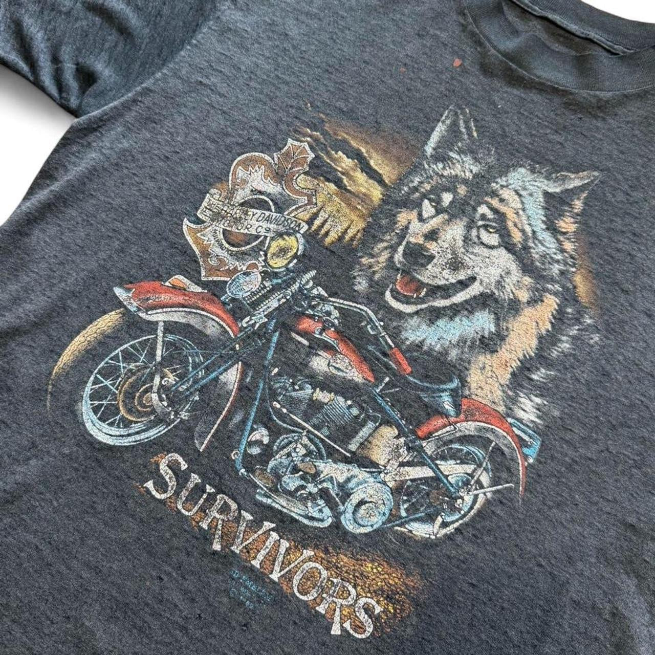 Vintage ‘89 3D Emblem Harley Davidson Survivors Wolf Biker Motorcycle T-shirt