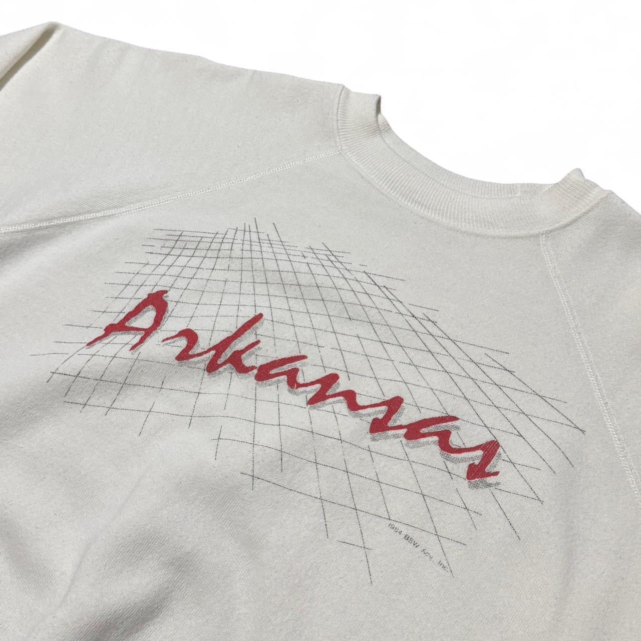 90s Arkansas Grid Graphic Cream Crewneck