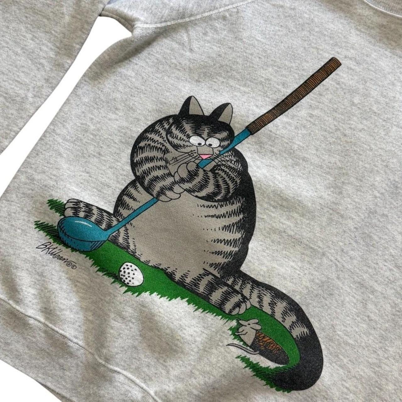 Vintage 90s B Kliban Cat Golfing Art Graphic Raglan Pullover Crewneck Sweater