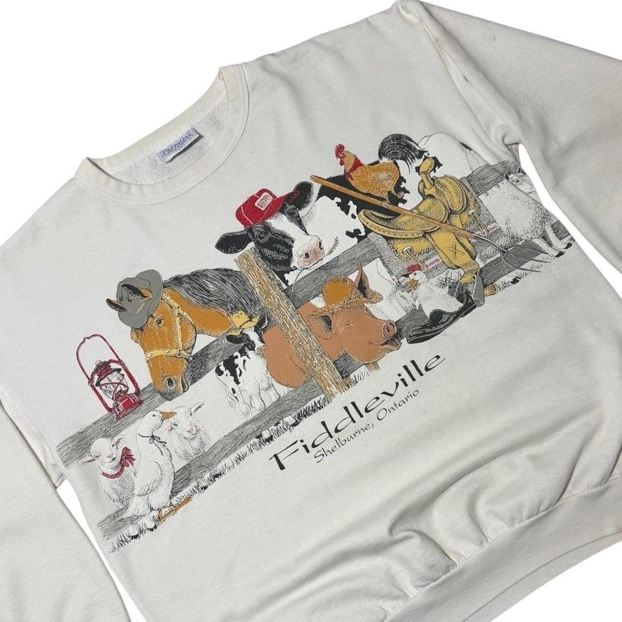90s Fiddleville Shelburne Ontario Farm Cute Barn Animal Crewneck Sweater