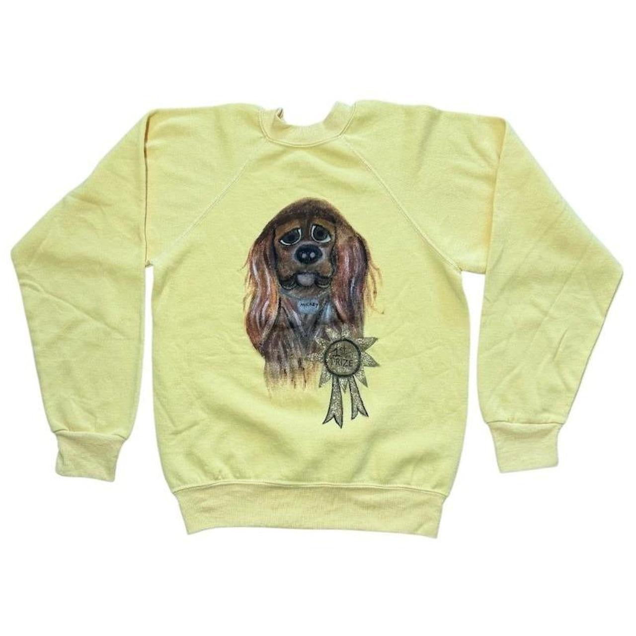 70s Hand Painted Cocker Spaniel Dog 1st Prize Art Graphic Raglan Sweater