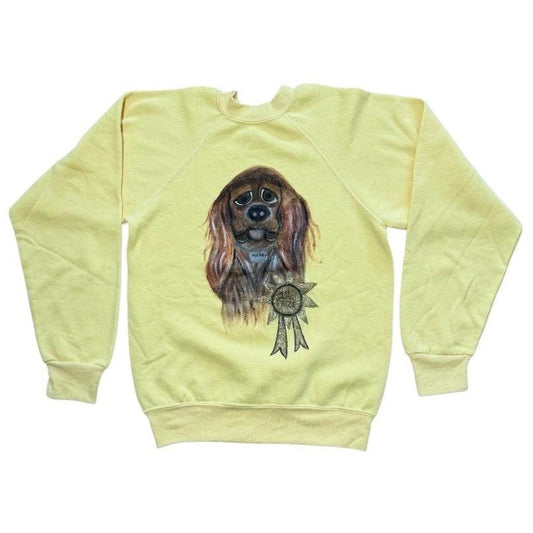 70s Hand Painted Cocker Spaniel Dog 1st Prize Art Graphic Raglan Sweater