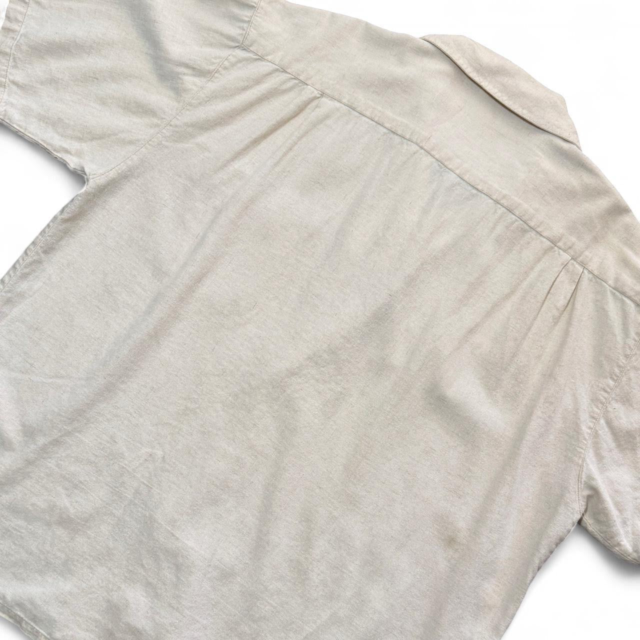 Vintage Beige Cream Linen Button Up Natural Light Button Up Dress Shirt